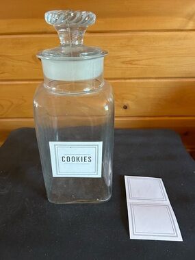 Two's Company Clear Glass Cookie Jar with White Label